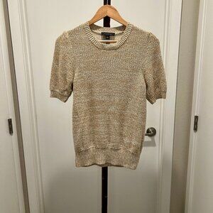 Ann Taylor - Short Puffed Sleeve Marled Knit Sweater Small - Gold, White